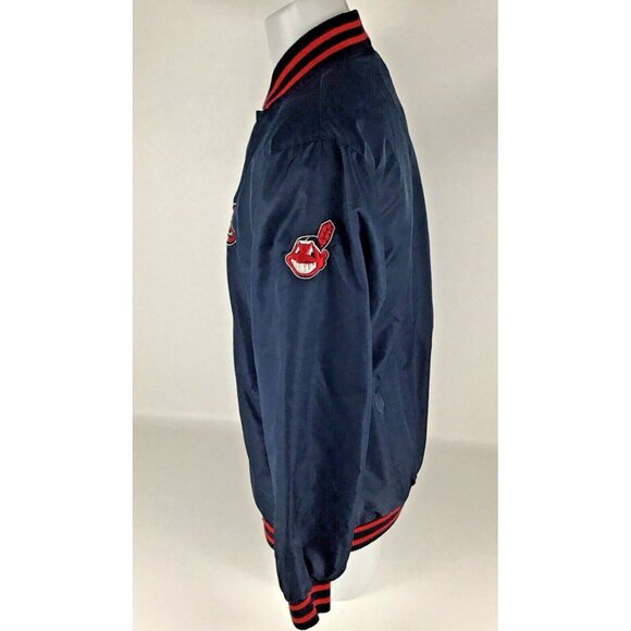 Vintage 90s Majestic Cleveland Indians Satin Bomber Jacket MLB Authentic Mens - Picture 3 of 9